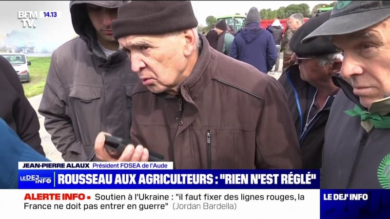 Colère des agriculteurs: Arnaud Rousseau de la FNSEA en contact avec des manifestants dans l'Aude