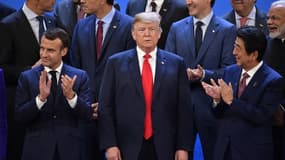 Photo de famille à l'ouverture du G20. Emmanuel Macron, Donald Trump et Shinzo Abe.