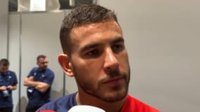Lucas Hernandez en zone mixte après PSG-Inter Milan, le 1er août 2023