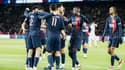 La joie d'Asensio, Kolo Muani et des joueurs du PSG après le but de Ramos, 21 avril 2024 au Parc des Princes