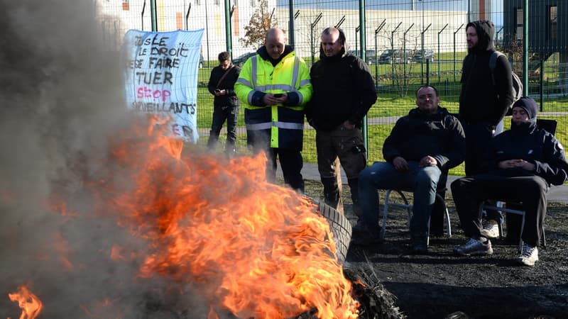 Blocage devant la prison de Condé-sur-Sarthe le 7 mars 2019.