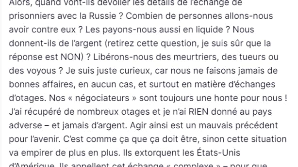 Capture d'un post de Donald Trump publié le 1er juillet 2024 sur Truth Social. Capture d'un post de Donald Trump publié le 1er juillet 2024 sur Truth Social.