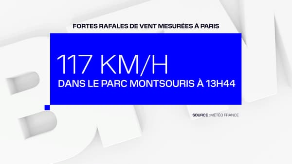 Une rafale à 117 km/h a été enregistrée à Paris.