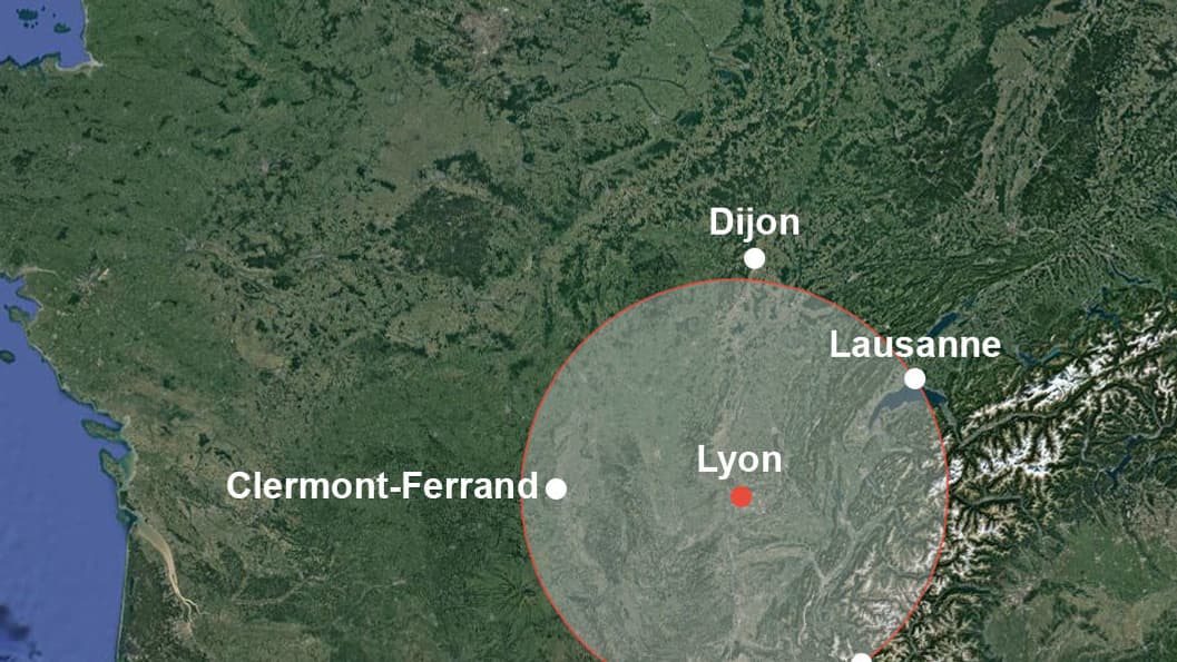 Infographie imaginant les feux australiens s'ils partaient de Lyon. Infographie imaginant les feux australiens s'ils partaient de Lyon.