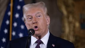 Donald Trump lors d'une conférence de presse à Mar-a-Lago le 7 janvier 2025