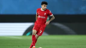 Luis Diaz lors du match Atalanta-Liverpool (0-1, Ligue Europa), le 18 avril 2024