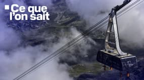 Vue d'un téléphérique à la "Cime Caron 3195 m" menant au site d'observation du haut panorama de la station de ski de Val Thorens, le 10 août 2018, pendant les vacances d'été.
