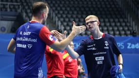 Simon Gauzy et Félix Lebrun aux Championnats d'Europe de tennis de table en Croatie, le 12 octobre 2025