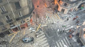 Vue générale après l'explosion survenue rue de Trévise à Paris, le 12 janvier 2019