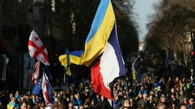 Manifestation de soutien à l'Ukraine, à la veille de l'anniversaire des trois ans de l'invasion russe, le 23 février 2025 à Paris