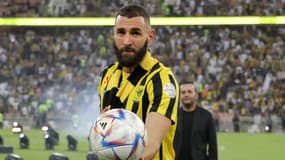 Karim Benzema lors de sa présentation à Al Ittihad en Arabie saoudite, 8 juin 2023