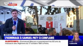 Hommage à Samuel Paty: le maire de Conflans-Sainte-Honorine dévoile un livre ouvert géant, symbole de la liberté d'expression