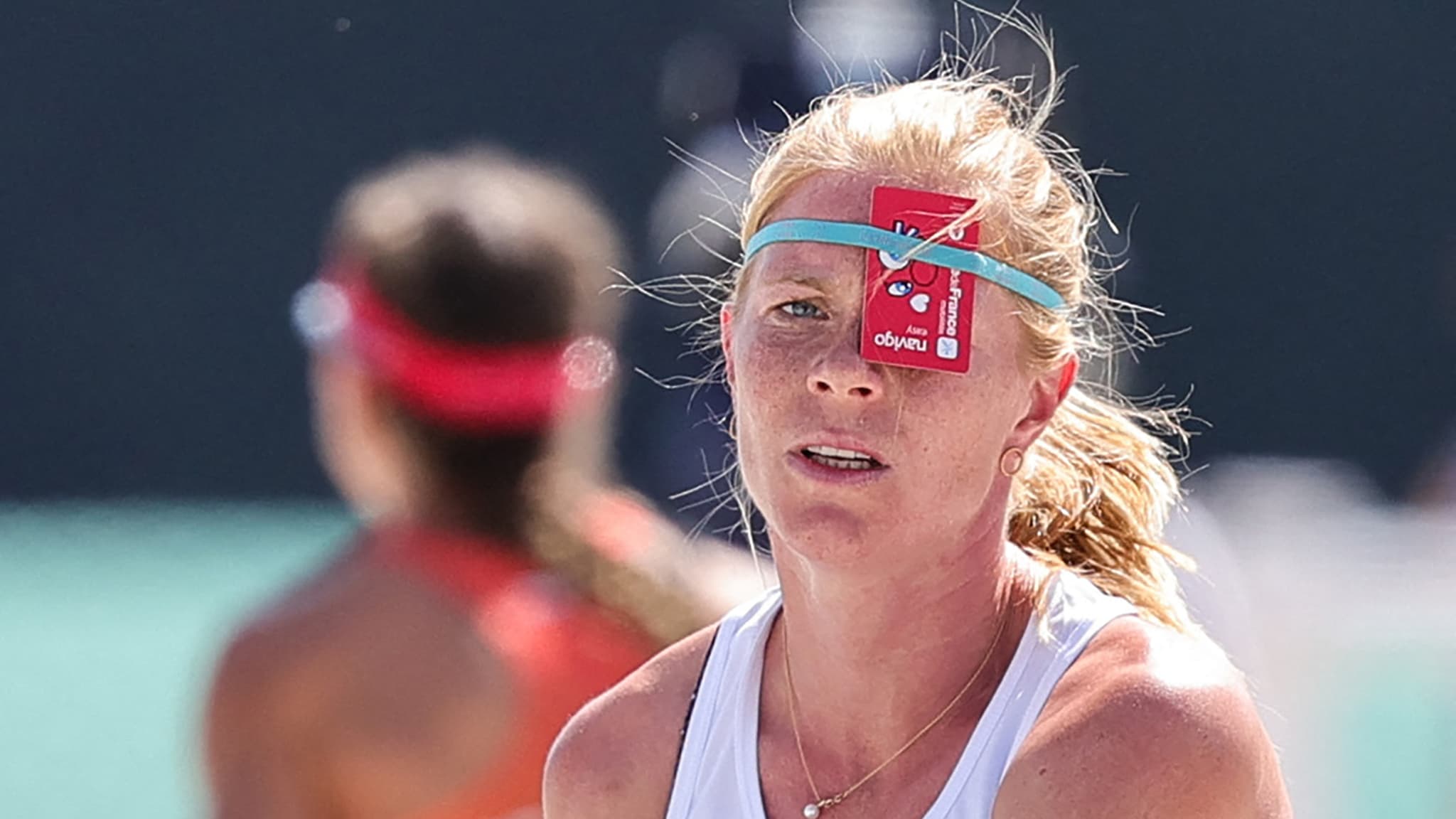 Annika Zillekens a tiré avec une carte Navigo pour cacher son oeil gauche lors du pentathlon moderne des JO de Paris, le 11 août 2024 Annika Zillekens a tiré avec une carte Navigo pour cacher son oeil gauche lors du pentathlon moderne des JO de Paris, le 11 août 2024