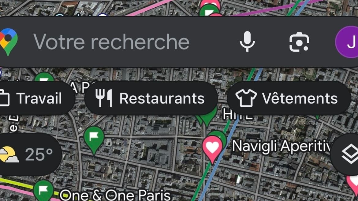 Pour trouver tous les restaurants aux environs, il suffit de cliquer sur l'icône "Restaurants"