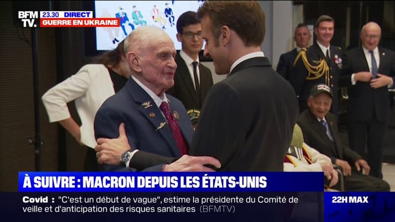 À Washington, Emmanuel Macron remet des médailles à des vétérans américains de la Seconde Guerre mondiale