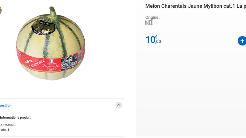 Sur un drive E.Leclerc en Bretagne, le melon est vendu 10 euros pièce.