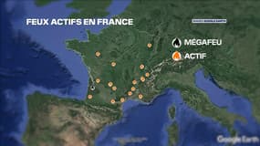 Les incendies actifs en France ce jeudi 11 août 2022.