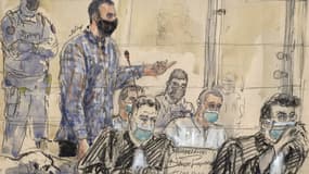 Salah Abdeslam lors de son audition devant la cour d'assises spéciale qui juge les attentats du 13-Novembre le 15 mars 2022.