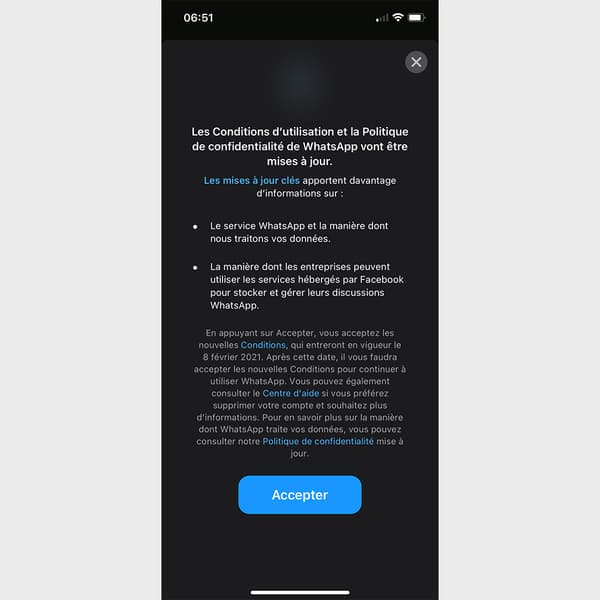 La notification envoyée par WhatsApp aux utilisateurs français