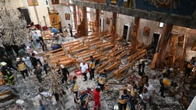 L'intérieur de l'église visée par un attentat en Syrie.