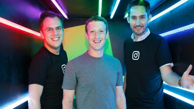 Mark Zuckerberg avec les fondateurs d'Instagram Kevin Systrom et Mike Krieger