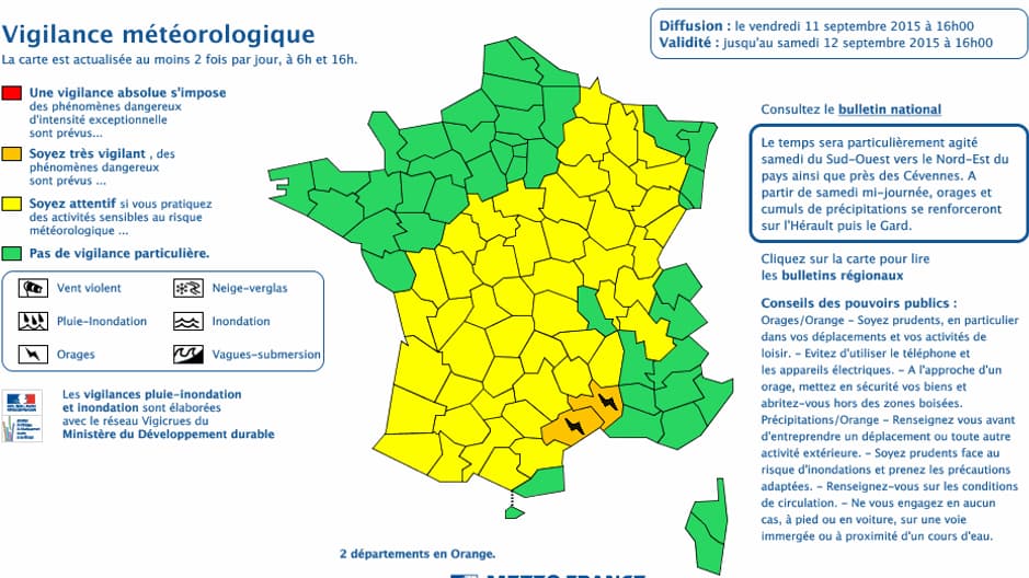Carte vigilance orange du 11 septembre 2015 Carte vigilance orange du 11 septembre 2015