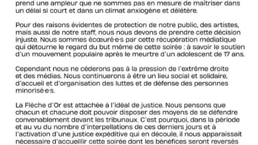 La salle a annoncé une décision prise pour des raisons de sécurité. 