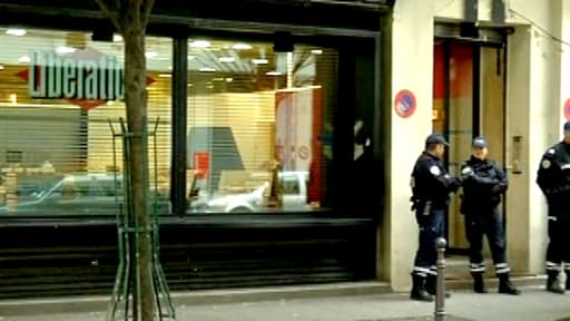 Les bureaux de Libération, rue Béranger dans le 3e arrondissement de Paris, après l'attaque du 18 novembre.