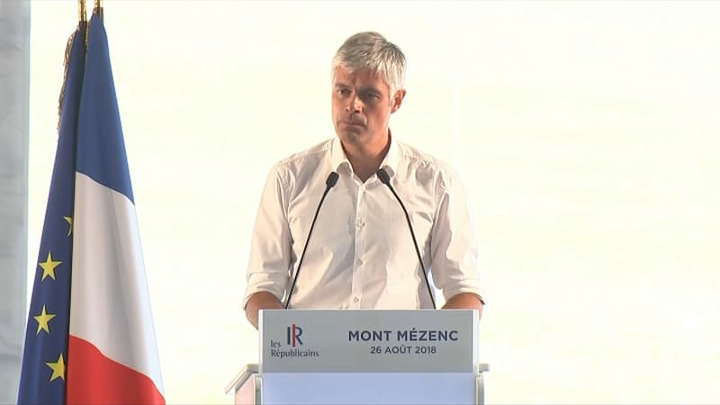 Laurent Wauquiez lors de son discours de rentrée, le 26 août à Mézenc en Haute-Loire.