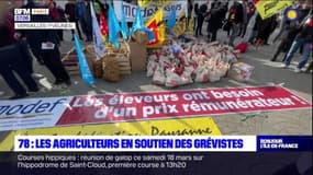 Yvelines: les agriculteurs soutiennent les grévistes en leur distribuant des paniers-repas