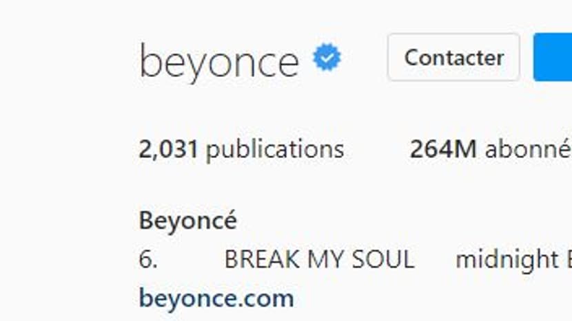 La bio Instagram de Beyoncé, le 20 juin 2022.