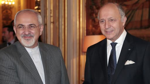 Le ministre des Affaires étrangères Laurent Fabius a rencontré son homologue iranien, Zavad Jarif, au Quai d'Orsay le 5 novembre 2013.