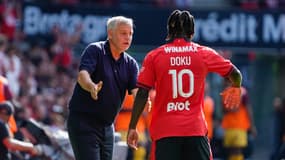 Jérémy Doku et Bruno Génésio lors de Rennes-Metz, le 13 août 2023