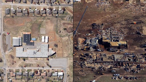 Le contraste entre les images datant d'avant et après la catastrophe est saisissant.