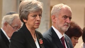 La première ministre britannique Theresa May et le leader du parti travailliste Jeremy Corbyn le 6 novembre 2018.