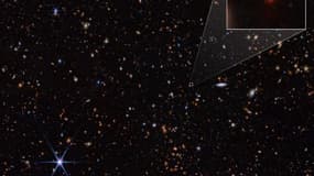 Une image infrarouge du télescope spatial James Webb de la NASA (également appelé Webb ou JWST) prise par la NIRCam (Near-Infrared Camera) pour le programme JWST Advanced Deep Extragalactic Survey, ou JADES