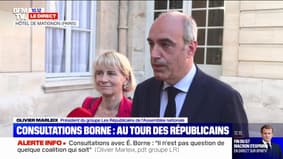 "Il n'est pas question de quelque coalition que ce soit": Olivier Marleix (LR) s'exprime à l'issue de sa rencontre avec Élisabeth Borne