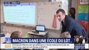 Les images de la visite surprise d'Emmanuel Macron dans une école de Saint-Sozy