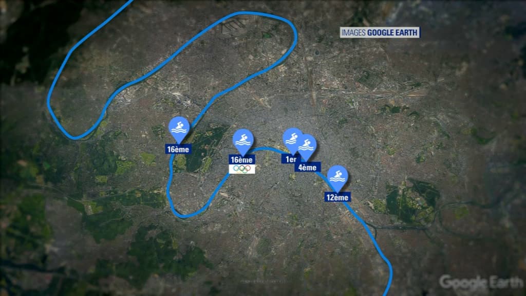 Lieux provisoires des sites de baignades dans la Seine.