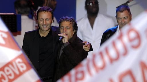 Arthur, Christian Clavier et Jean-Marie Bigard célébrant l'élection de Nicolas Sarkozy place de la Concorde en mai 2007