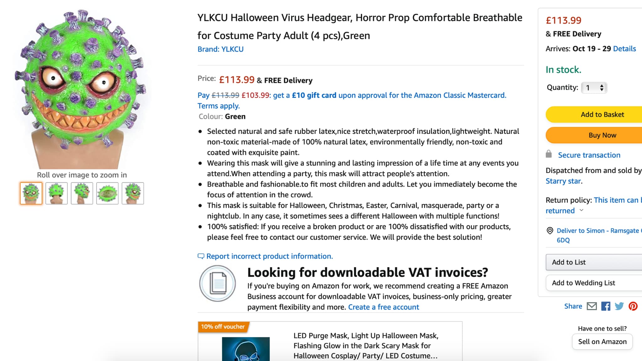 Un masque virus vendu 113 livres