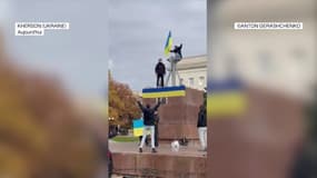 Le drapeau ukrainien à Kherson le 11 novembre 2022