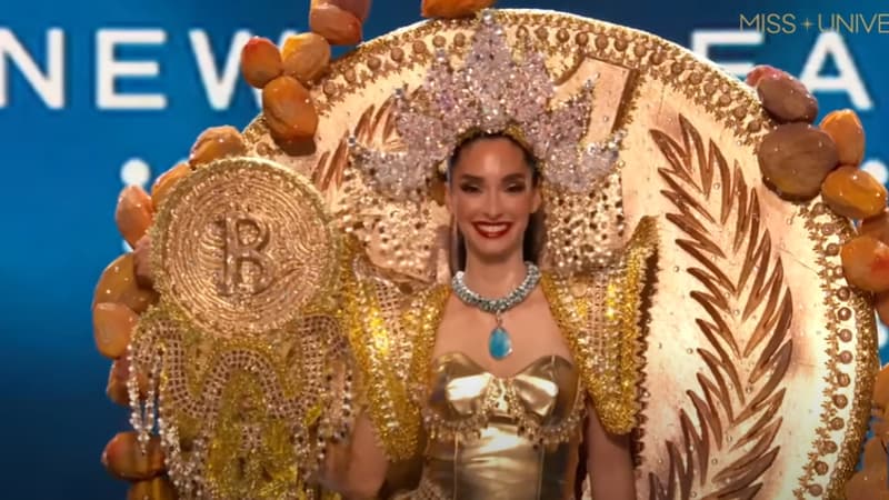La représentante du Salvador à Miss Univers 2023 concourt avec un costume sur le thème du bitcoin