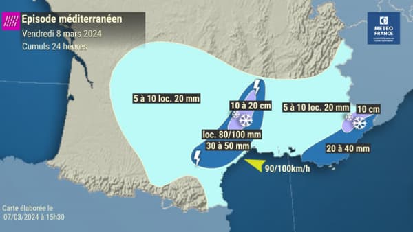 Le temps sera agité sur le quart sud-est du pays, avec de fortes pluies et du vent, dès demain et surtout samedi.