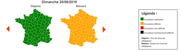Dimanche 25 août, la journée est classée orange dans le sens des retours au niveau national. Dimanche 25 août, la journée est classée orange dans le sens des retours au niveau national.