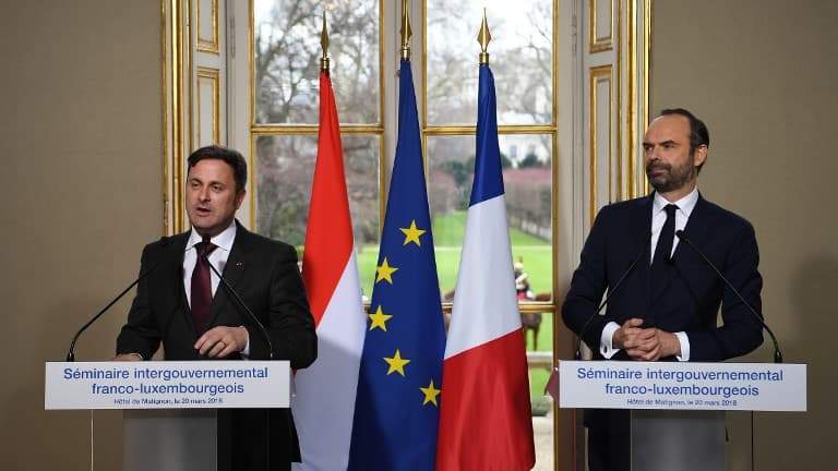 Edouard Philippe et Xavier Bettel lors d'une conférence mardi 20 mars 2018. 