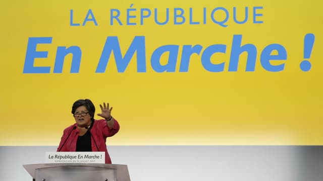 La présidente par intérim de La République en marche Catherine Barbaroux, le 8 juillet 2017 lors de la première "convention" du parti à Paris.