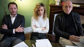 Les avocats de Cédric Jubillar (de G et D) Jean-Baptiste Alary, Emmanuelle Franck et Alexandre Martin lors d'une conférence de presse le 24 novembre 2023 à Toulouse