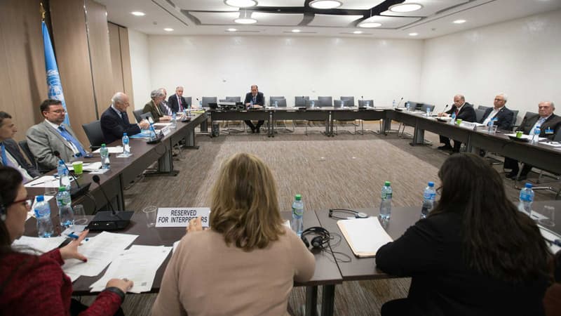 Le Palais des Nations de Genève en pleine négociation autour de la Syrie, avec 'émissaire spécial de l'ONU pour la Syrie, Staffan de Mistura, le 18 avril 2016.