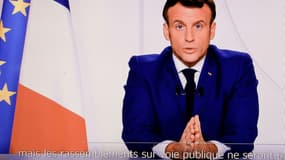 Le président Emmanuel Macron, lors de son allocution télévisée le 24 novembre 2020 à Paris